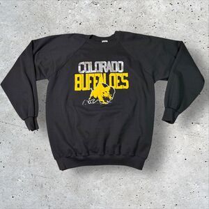 Vtg Colorado Buffaloes Crewneck Sweatshirt XL Trench 90s Old Logo Black Gold